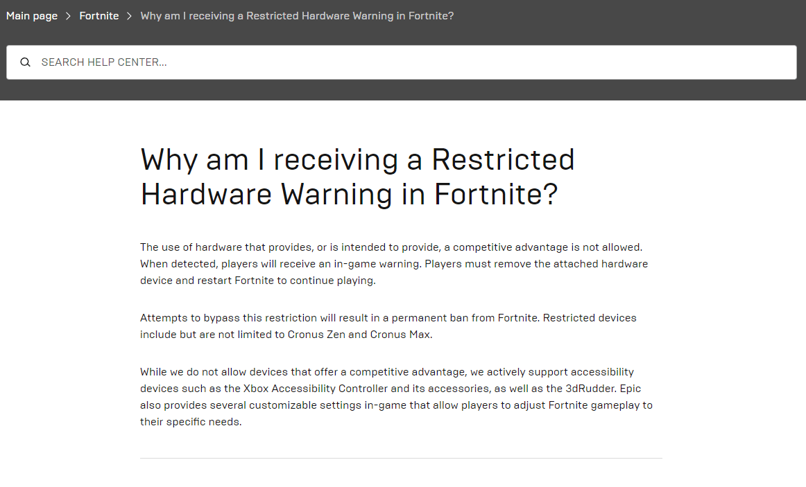 Why am i receiving a restricted hardware warning in fortnite lethal